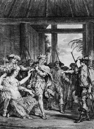 18th or 19th century engraving showing the capture of Atahualpa