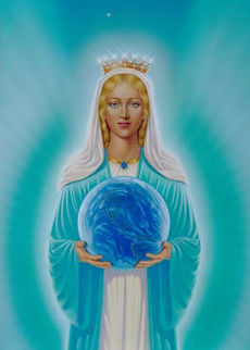The Virgin Mary holding the globe of the earth in her hands